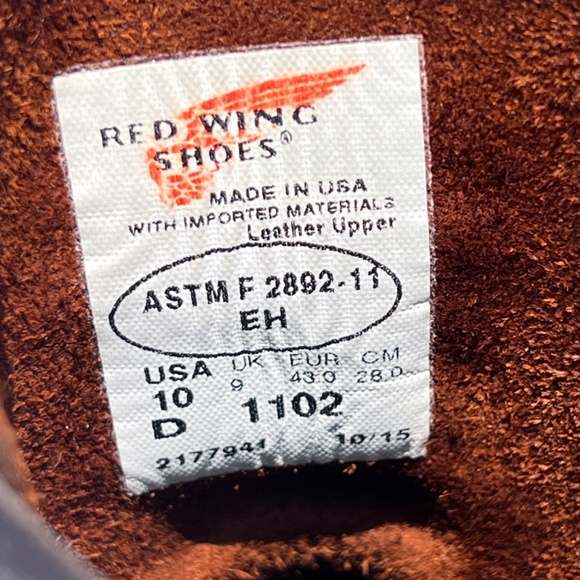 Red Wing 1102 Men's 8-Inch Work Boot Soft Toe, Electrical Hazard, Oil Res - 10D - Picture 12 of 16